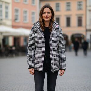 Chic SoCal Houndstooth Trench Coat with Pink Lining